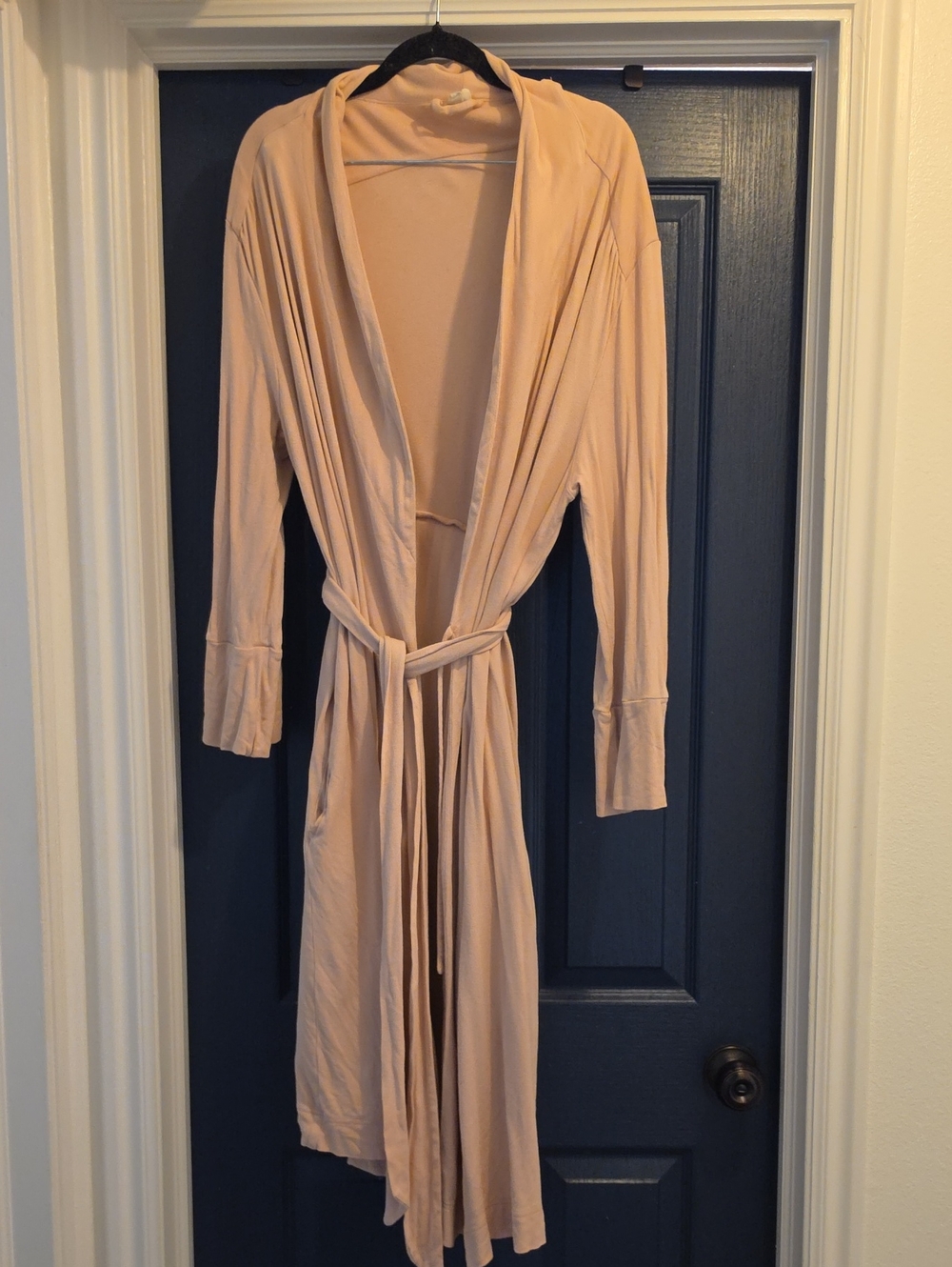 Women's Long Lightweight Robe in Blush - Classic Tie Waist
